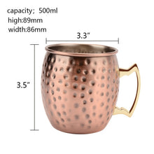 Load image into Gallery viewer, Moscow Mule Mug Set Drum- Copper Hammered 500ml Plated Stainless Steel Cocktail Drink Beer Coffee Cup Travel
