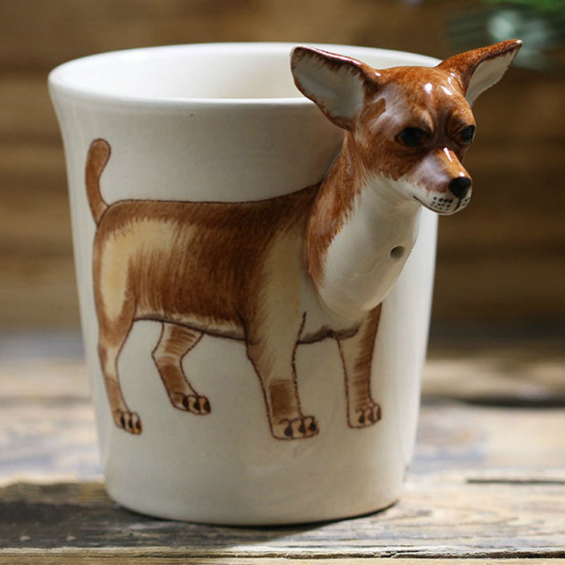 200ml animal chihuahua ceramic cup hand-painted cartoon coffee cup creative gift mug with handle personalized gift